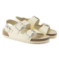 Birkenstock Milano Big Buckle Natural Leather Patent -Birkenstock 1024207 pair